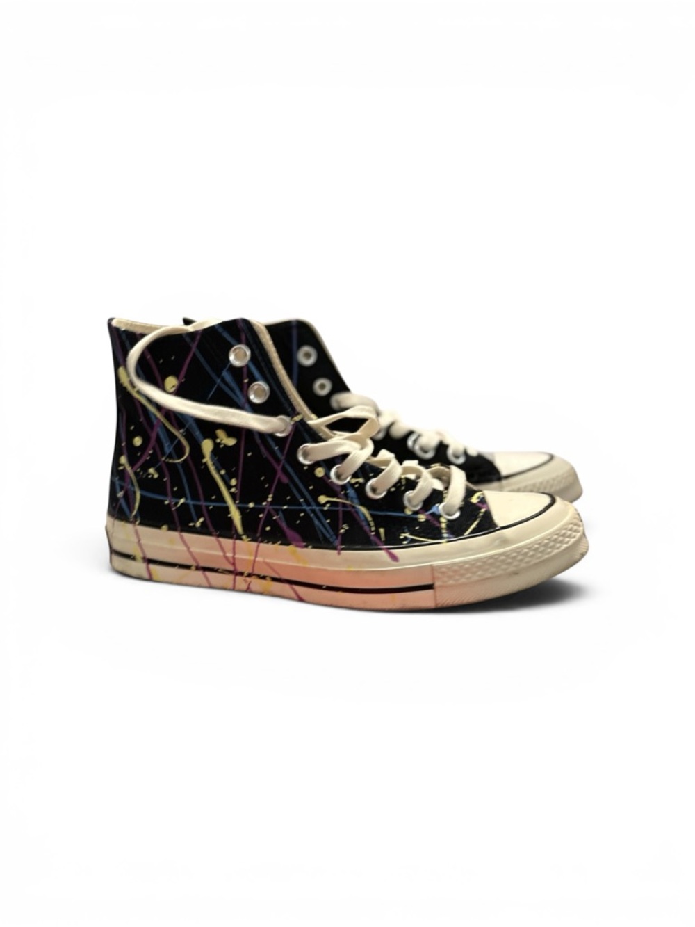 Converse High-Top Sneakers in Black with Cream and Multicolor Paint Splatter